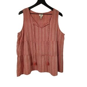 St. John's Bay XL‎ Sleeveless Striped Tiered Tassel Tank Top Women's